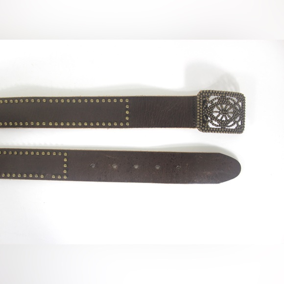 Vintage Studded Brown Leather Belt with Brass Studs and Buckle - Picture 8 of 9